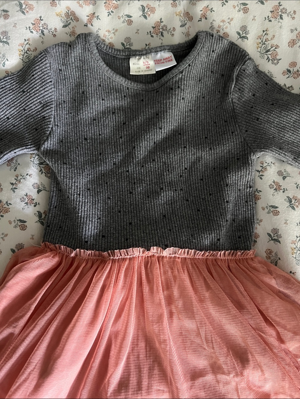 Zara Gray Ribbed Top with Pink Tulle Skirt Dress